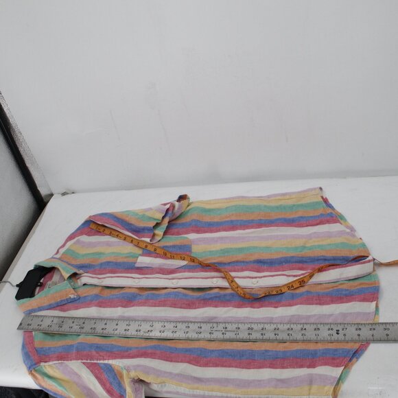 J Crew Shirt Men Large Baird McNutt Irish Linen Striped Button Down Short Sleeve - Picture 9 of 12